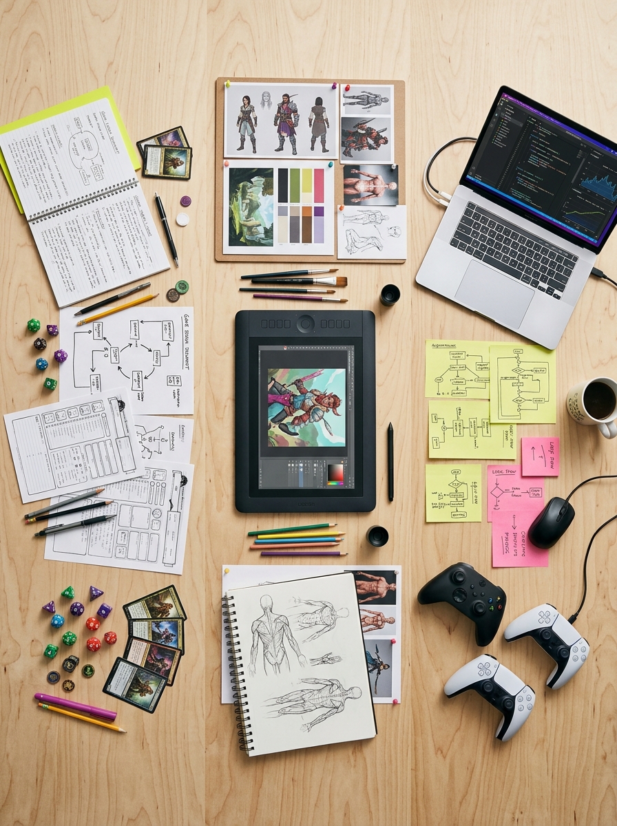 Étudiant en formation game design travaillant sur la conception d'un niveau de jeu vidéo