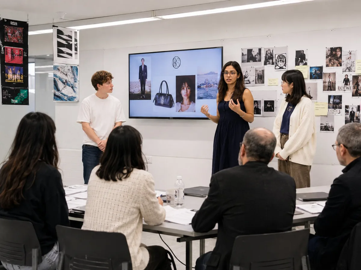 A student presents her project to a jury on the Paris campus