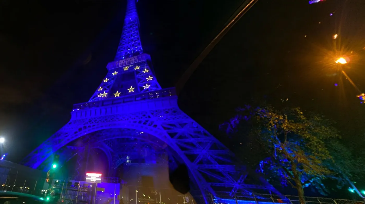 The Eiffel Tower lit up at night