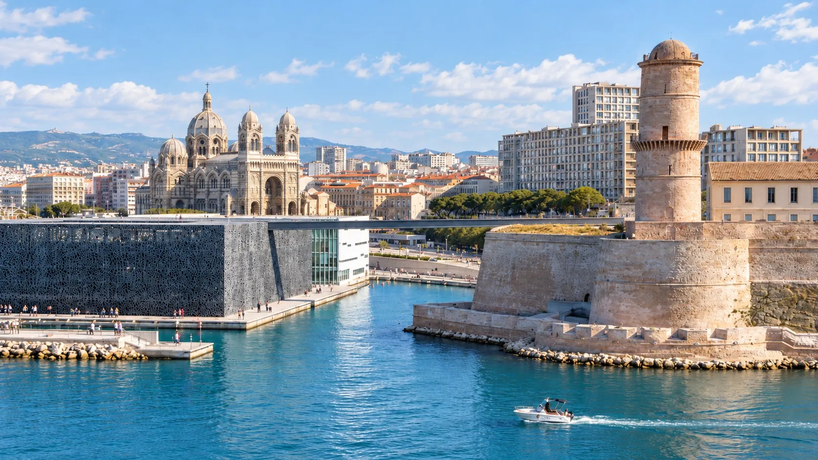 The MuCEM and Fort Saint-Jean at the entrance of the Vieux-Port, Marseille
